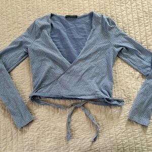 Brandy Melville Light Blue Wrap Blouse